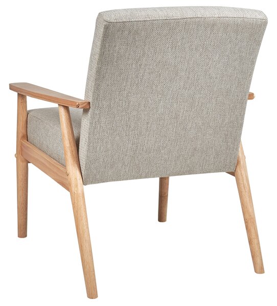 Kreslo sivé látkové čalúnenie polyester retro dizajn svetlé drevené nohy a opierky rúk obývacia izba