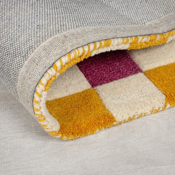 Žlto-ružový ručne tkaný vlnený behúň 60x230 cm Kai Wool Border – Flair Rugs