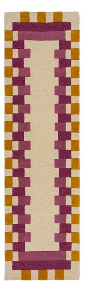 Žlto-ružový ručne tkaný vlnený behúň 60x230 cm Kai Wool Border – Flair Rugs