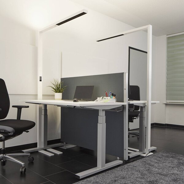 Arcchio Kancelárska stojacia lampa LED Jolinda, biela, kov, senzor, Biela / opálová, Pracovňa / Kancelária, Hliník, Moderný, Stojacie svietidlo
