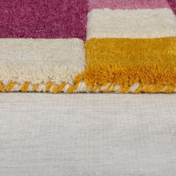 Žlto-ružový ručne tkaný vlnený behúň 60x230 cm Kai Wool Border – Flair Rugs