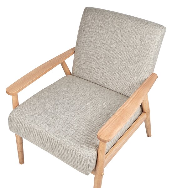 Kreslo sivé látkové čalúnenie polyester retro dizajn svetlé drevené nohy a opierky rúk obývacia izba