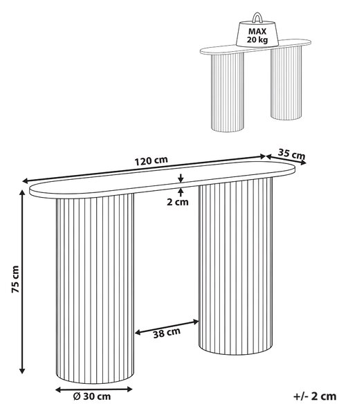 Konzolový stolík tmavohnedý MDF rebrované nohy 120 cm klasický moderný dizajn obývacia izba predsieň