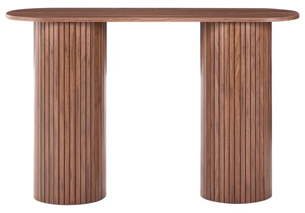 Konzolový stolík tmavohnedý MDF rebrované nohy 120 cm klasický moderný dizajn obývacia izba predsieň