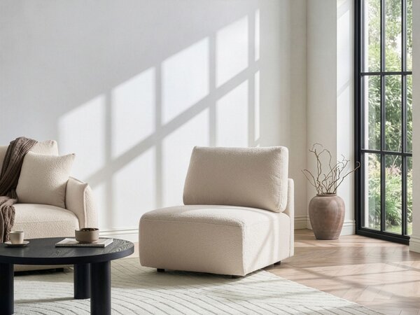 1-miestne modulárne kreslo krémová biela buklé čalúnenie moderný minimalistický štýl obývacia izba