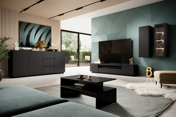 Komplet nábytku do obývacej izby Loftia 3 - Čierny/Čierny mat