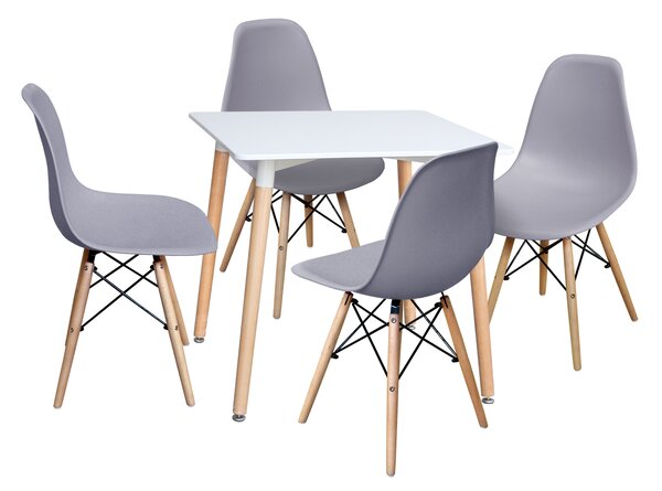 Idea Jedálenský stôl 80x80 UNO biely + 4 stoličky UNO sivé