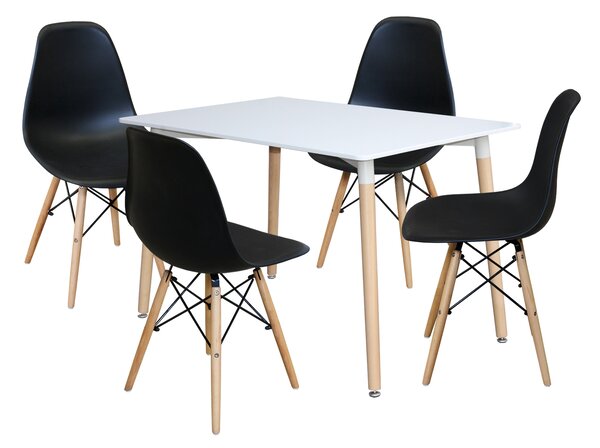 Idea Jedálenský stôl 120x80 UNO biely + 4 stoličky UNO čierne