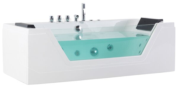 Vírivá vaňa biela strieborná akrylát sklo 153 x 71 cm s LED osvetlením opierky hlavy pre 2 osoby moderný štýl kúpeľňa