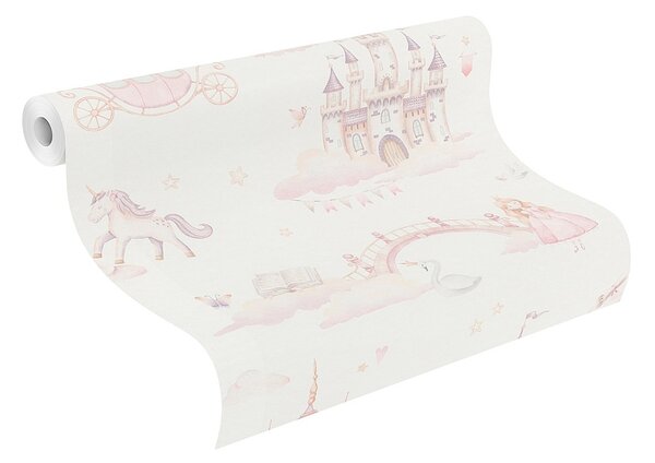 RASCH | Vliesová tapeta na stenu Kids World 2 302721 | 0,53 x 10,05 m | biela, ružová