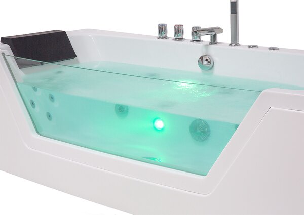Vírivá vaňa biela strieborná akrylát sklo 153 x 71 cm s LED osvetlením opierky hlavy pre 2 osoby moderný štýl kúpeľňa