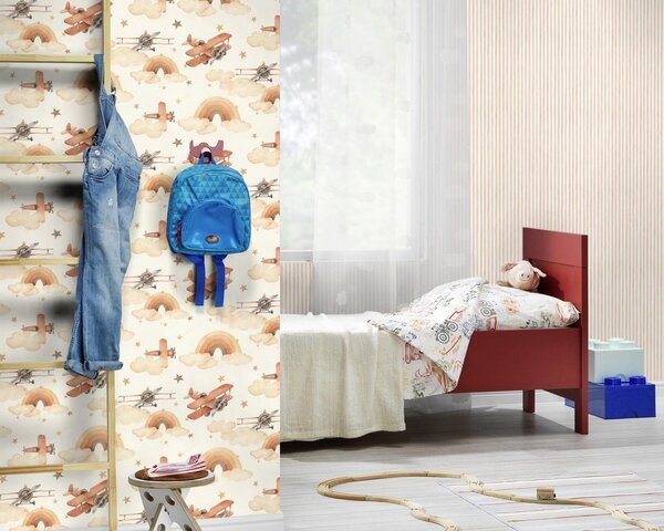 RASCH | Vliesová tapeta na stenu Kids World 2 252774 | 0,53 x 10,05 m | biela, hnedá
