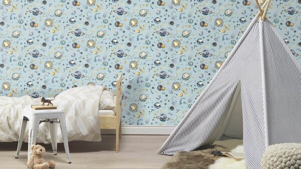 RASCH | Vliesová tapeta na stenu Kids World 2 300949 | 0,53 x 10,05 m | modrá