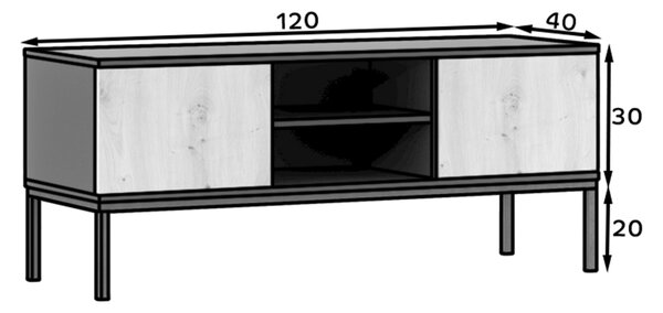 TV stolík LANZZI 120x40 cm, čierna/dub artisan