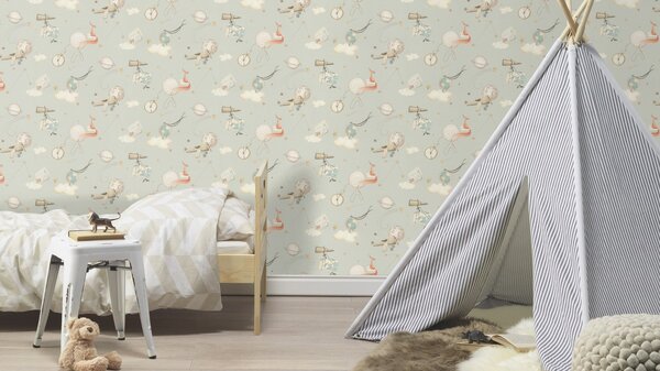RASCH | Vliesová tapeta na stenu Kids World 2 302226 | 0,53 x 10,05 m | šedá, modrá