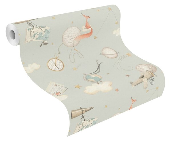 RASCH | Vliesová tapeta na stenu Kids World 2 302226 | 0,53 x 10,05 m | šedá, modrá