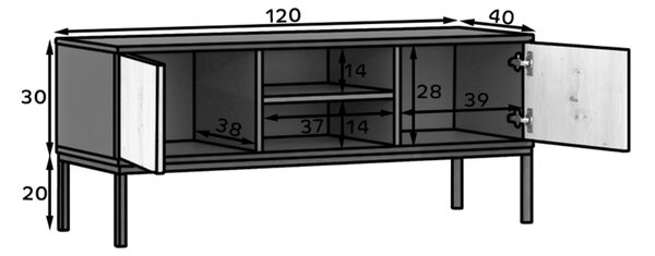 TV stolík LANZZI 120x40 cm, čierna/dub artisan
