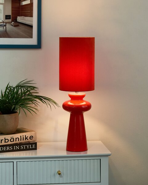 Stolná nočná lampa červená keramický podstavec tienidlo z umelého semišu 62 cm moderný štýl obývacia izba spálňa
