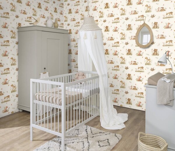 RASCH | Vliesová tapeta na stenu Kids World 2 321104 | 0,53 x 10,05 m | biela, hnedá