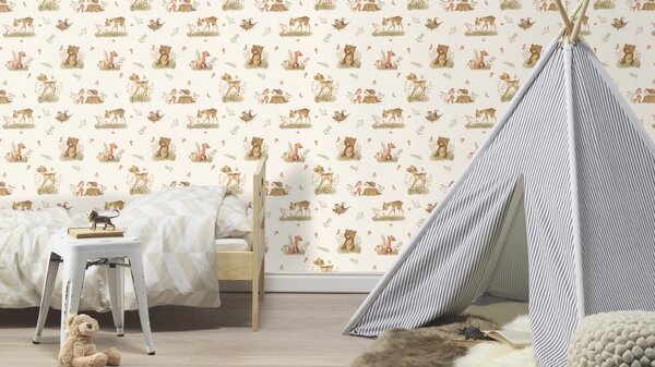 RASCH | Vliesová tapeta na stenu Kids World 2 321104 | 0,53 x 10,05 m | biela, hnedá