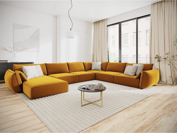 Zamatová rohová pohovka v horčicovej farbe (pravý roh/do "U") Vanda – Mazzini Sofas