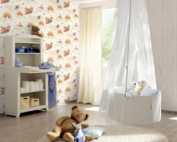 RASCH | Vliesová tapeta na stenu Kids World 2 301557 | 0,53 x 10,05 m | biela, béžová