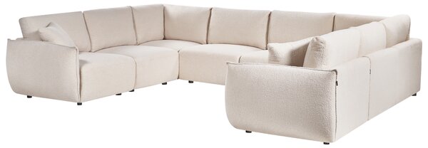 8-miestna modulárna pohovka v tvare U krémová biela buklé čalúnenie rohová s vankúšmi moderný minimalistický štýl obývacia izba