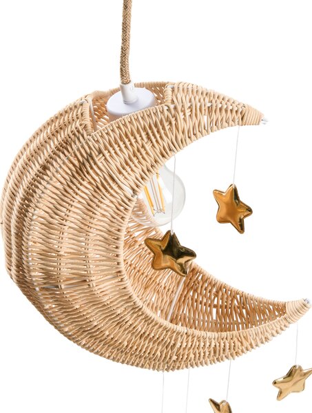 Závesná lampa prírodná ratanová ručne pletené tienidlo v tvare mesiaca boho štýl