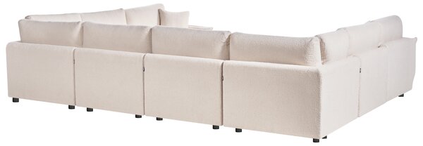 8-miestna modulárna pohovka v tvare U krémová biela buklé čalúnenie rohová s vankúšmi moderný minimalistický štýl obývacia izba