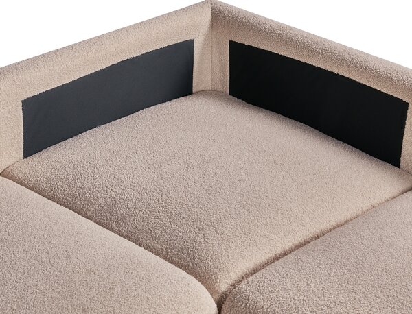 8-miestna modulárna pohovka v tvare U béžová buklé čalúnenie rohová s vankúšmi moderný minimalistický štýl obývacia izba