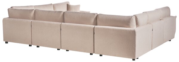 8-miestna modulárna pohovka v tvare U béžová buklé čalúnenie rohová s vankúšmi moderný minimalistický štýl obývacia izba
