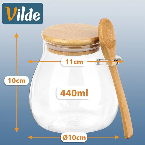 VILDE Sada 2ks pohárov na jogurt / dezert s bambusovým viečkom a lyžicou, 2x440ml