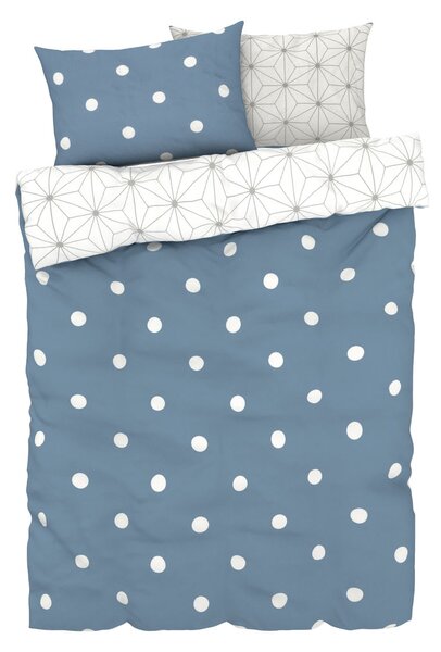 Livarno Home Saténová obojstranná posteľná bielizeň, 200 x 220 cm (bodky/modrá) (100343810)