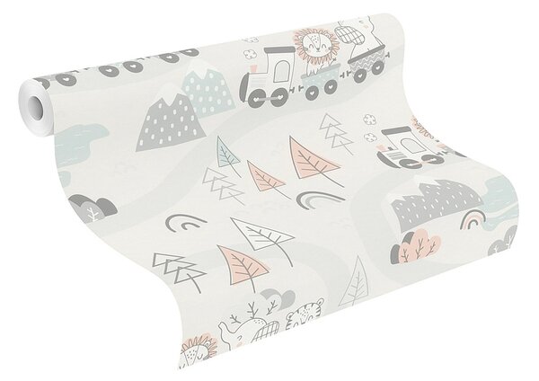 RASCH | Vliesová tapeta na stenu Kids World 2 302332 | 0,53 x 10,05 m | biela, šedá, béžová