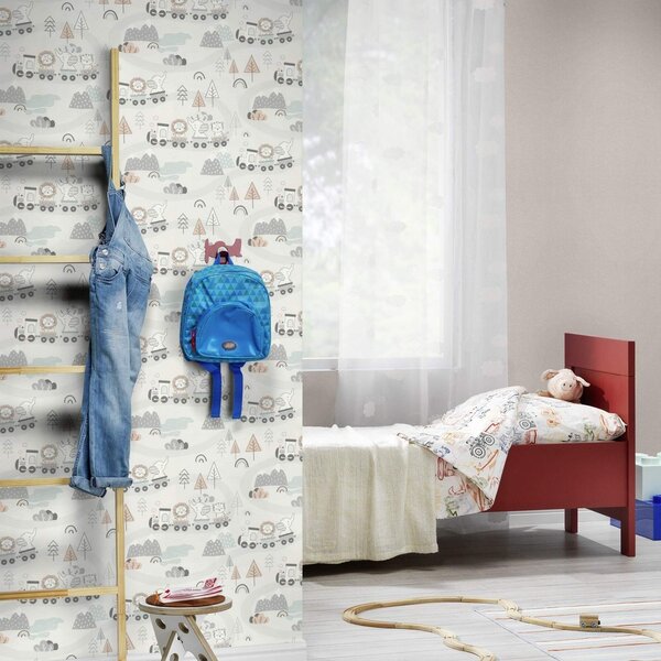 RASCH | Vliesová tapeta na stenu Kids World 2 302332 | 0,53 x 10,05 m | biela, šedá, béžová