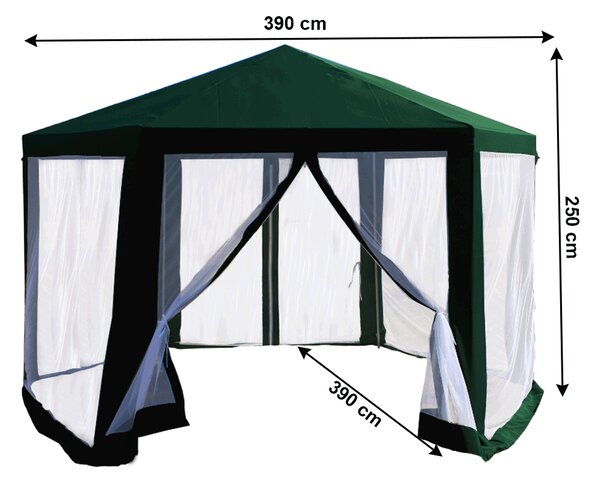 KONDELA Stanový altánok do záhrady, 3,9x2,5x3,9m, zelená/biela, RINGE TYP 1+6 bočných strán