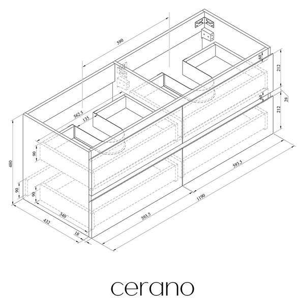 CERANO - Kúpeľňová skrinka pod umývadlo Carole - betónovo šedá - 119x48x45 cm
