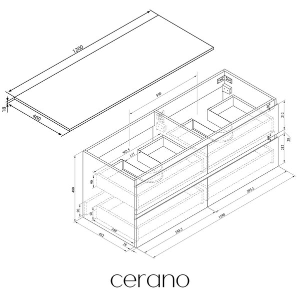 CERANO - Kúpeľňová skrinka Carole + doska pod umývadlo Navira Slim - 18 mm - biela matná - 120x49, 8x46 cm