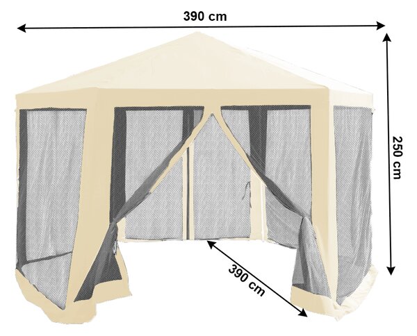 KONDELA Stanový altánok do záhrady, 3,9x2,5x3,9m, béžová/čierna, RINGE TYP 2+6 bočných strán