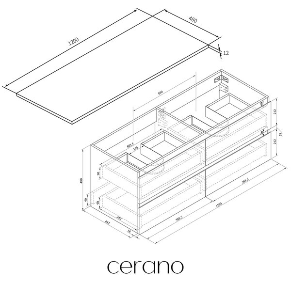 CERANO - Kúpeľňová skrinka Carole - dub medový + doska pod umývadlo z lit. mramoru Elanys - 12 mm - biela matná - 120x49,2x46 cm