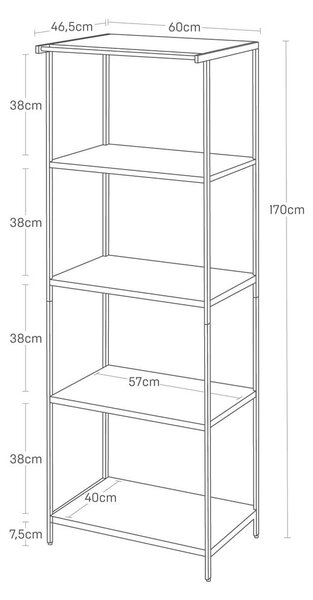 Matne biely oceľový regál 60x170x46,5 cm Tower – YAMAZAKI