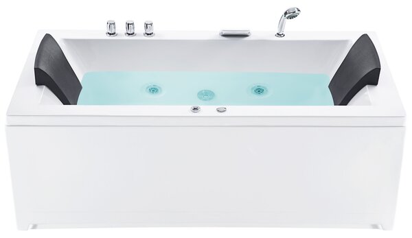 Vírivá vaňa biela sanitárny akrylát 183 x 90 cm pravostranná s masážnymi tryskami a LED svetlami pre 2 osoby