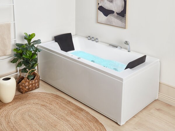 Vírivá vaňa biela sanitárny akrylát 183 x 90 cm pravostranná s masážnymi tryskami a LED svetlami pre 2 osoby