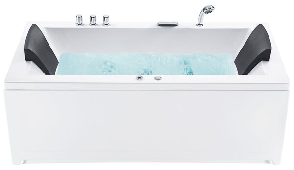 Vírivá vaňa biela sanitárny akrylát 183 x 90 cm pravostranná s masážnymi tryskami a LED svetlami pre 2 osoby