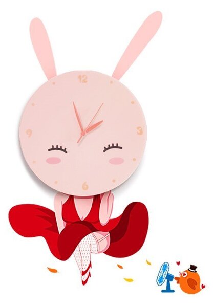 Detské nástenné svietidlo s hodinami Bunny Clock, 1x ružové plastové tienidlo