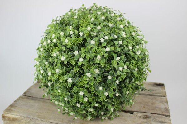 Zelená umelá buxusová guľa s kvetinkami 30cm