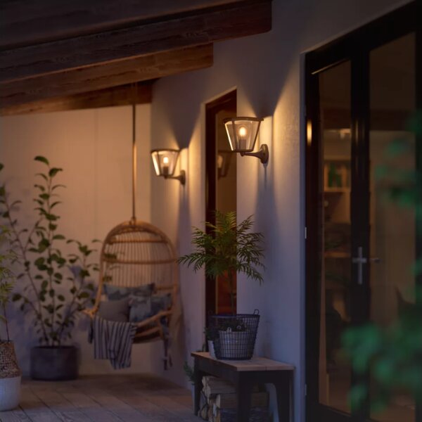 Philips HUE White INARA nástenné exteriérové svietidlo LED E27 7W 550lm 2100K IP44 čierne