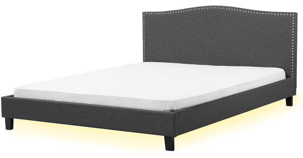 Posteľ sivá látkové čalúnenie 180 x 200 cm čelo s lemovaním biele LED osvetlenie s roštom klasický štýl