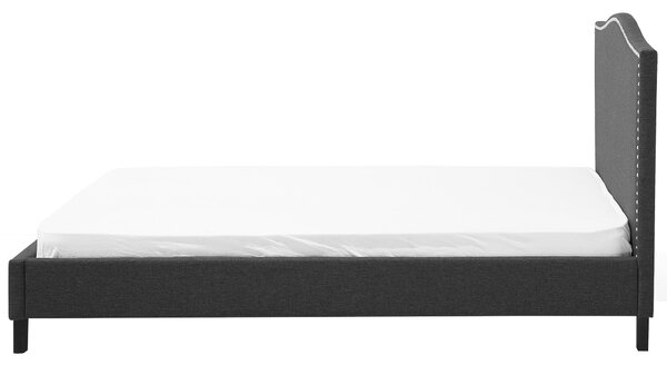 Posteľ sivá látkové čalúnenie 180 x 200 cm čelo s lemovaním farebné LED osvetlenie s roštom klasický štýl