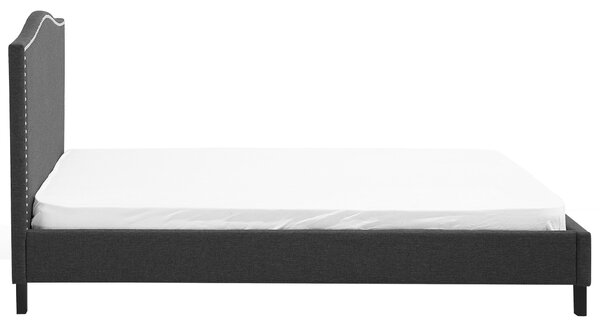 Posteľ sivá látkové čalúnenie 180 x 200 cm čelo s lemovaním farebné LED osvetlenie s roštom klasický štýl